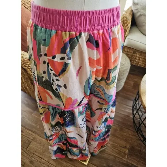 Ott Tropical Floral A-Line Skirt Boho Beach Resortwear Women's Size M Midi - Picture 5 of 10